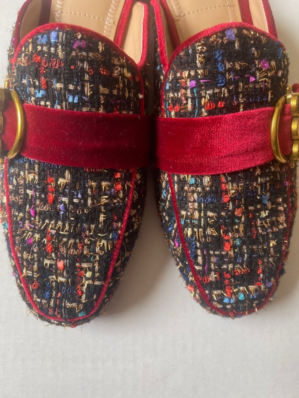 Rara Avis Women's Red Tweed Slip-On Mules with Velvet Band - Picture 5 of 10